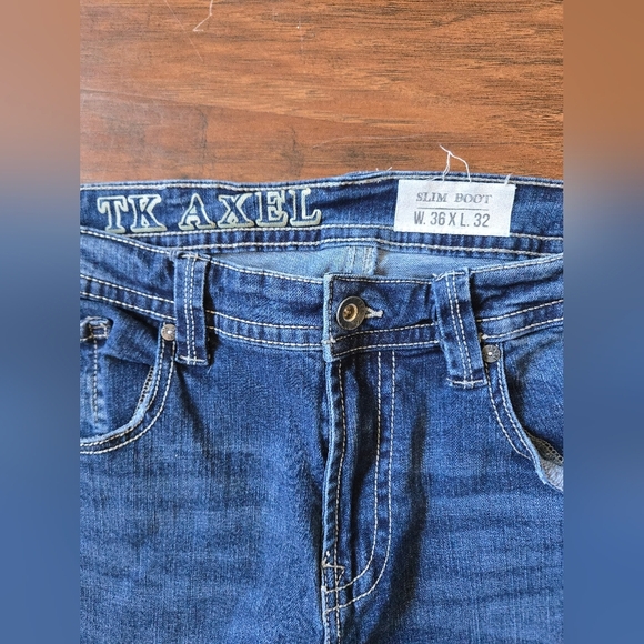 TK Axel Jeans Men 38x29 Slim Boot Cut Stretch 5 Pocket Denim Skater Embroidered - Picture 4 of 7